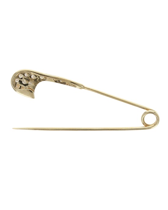 Diamond Safety Pin Brooch in Gold